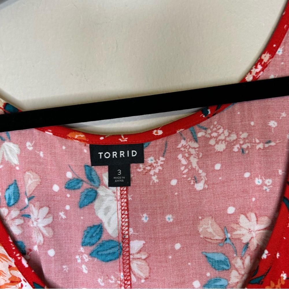 Torrid Challis Button Front Fit and Flare‎ Tank Adjustable Straps Red Floral 3X - Picture 3 of 8